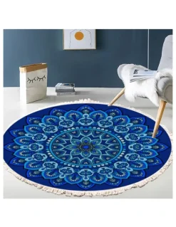 Soga International SOGA 2X 90cm Blue Mandala Round Non-Slip Area Rug