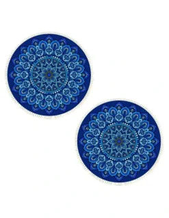 Soga International SOGA 2X 90cm Blue Mandala Round Non-Slip Area Rug