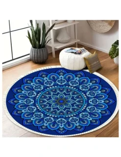 Soga International SOGA 2X 90cm Blue Mandala Round Non-Slip Area Rug