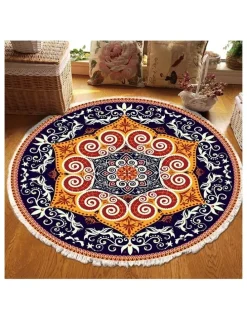 Soga International SOGA 2X 90cm Ethnic Mandala Round Non-Slip Area Rug