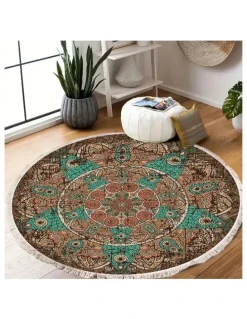 Soga International SOGA 2X 90cm Mandala Round Non-Slip Area Rug