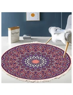 Soga International SOGA 2X 90cm Purple Mandala Round Non-Slip Area Rug
