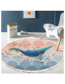 Soga International SOGA 2X 120cm Round Shark Print Area Rug with Tassels