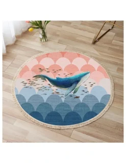 Soga International SOGA 2X 120cm Round Shark Print Area Rug with Tassels