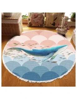 Soga International SOGA 2X 120cm Round Shark Print Area Rug with Tassels