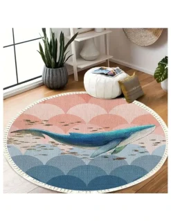 Soga International SOGA 2X 120cm Round Shark Print Area Rug with Tassels