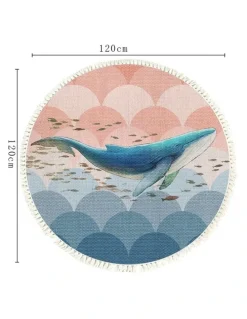 Soga International SOGA 2X 120cm Round Shark Print Area Rug with Tassels