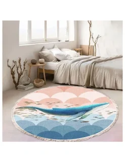 Soga International SOGA 2X 120cm Round Shark Print Area Rug with Tassels