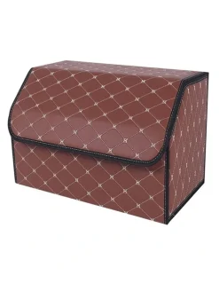 Soga International SOGA 2X Large Foldable Leather Car Boot Trunk Cargo Organizer Storage Box Coffee/Gold