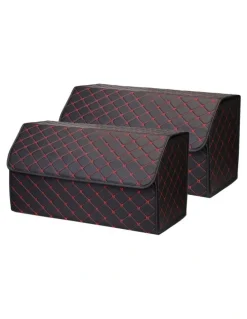 Soga International SOGA 2X Large Foldable Car Boot Storage Organisers Black Red Stitch