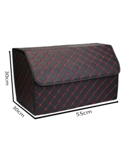 Soga International SOGA 2X Large Foldable Car Boot Storage Organisers Black Red Stitch