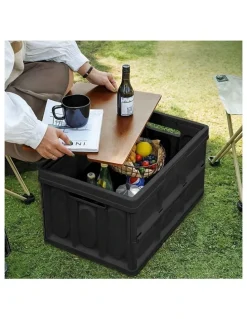 Soga International SOGA 2X 55L Foldable Storage Crates Black with Handle Camping Boxes
