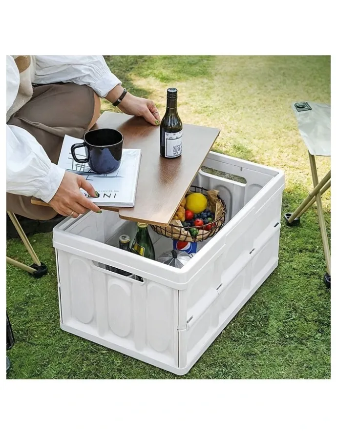 Soga International SOGA 2X 55L Foldable Storage Crates White with Handle Camping Boxes