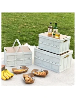 Soga International SOGA 2X 55L Foldable Storage Crates White with Handle Camping Boxes