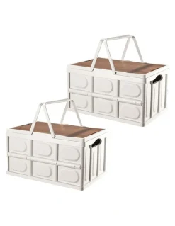Soga International SOGA 2X 55L Foldable Storage Crates White with Handle Camping Boxes