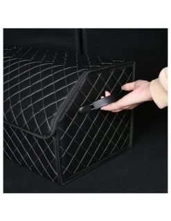 Soga International SOGA 2X Medium Foldable Car Boot Storage Organisers Black White Stitch Lock