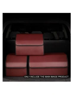 Soga International SOGA 2X Small Foldable Leather Car Boot Trunk Storage Organizer Boxes Red