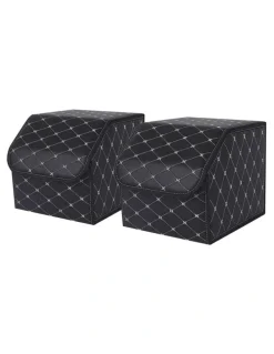Soga International SOGA 2X Small Foldable Car Boot Storage Organisers Black Gold Stitch