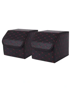 Soga International SOGA 2X Small Foldable Car Boot Storage Organisers Black Red Stitch