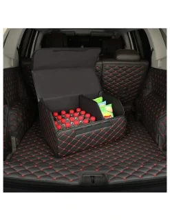 Soga International SOGA 2X Small Foldable Car Boot Storage Organisers Black Red Stitch