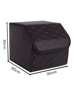 Soga International SOGA 2X Small Foldable Car Boot Storage Organisers Black Red Stitch