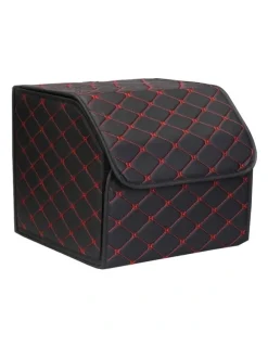 Soga International SOGA 2X Small Foldable Car Boot Storage Organisers Black Red Stitch