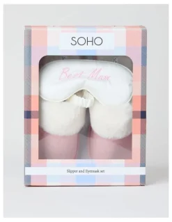 Soho Best Mum Gift Box with Slipper & Eye Mask in Pink