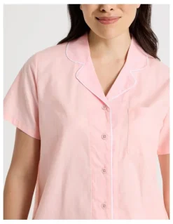 Soho Core Cotton Sateen Short Sleeve Long Pant Pyjama Set in Light Pink