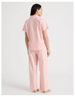 Soho Core Cotton Sateen Short Sleeve Long Pant Pyjama Set in Light Pink