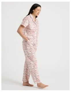 Soho Core Cotton Short Sleeve Long Pant Pyjama Set in Floral Grid Print
