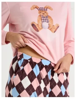 Soho Cosy Fleece Pyjama Set in Bunny Argyle Print