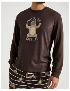 Soho Cosy Knit Pyjama Set in Paws Print
