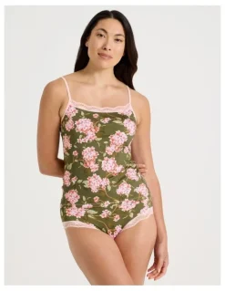 Soho Everyday Lace Camisole in Green Pink Hydrangea Print