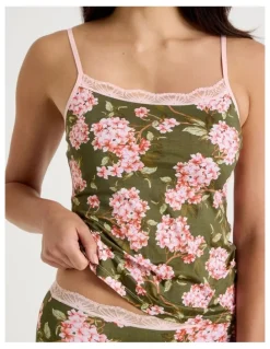 Soho Everyday Lace Camisole in Green Pink Hydrangea Print