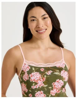 Soho Everyday Lace Camisole in Green Pink Hydrangea Print