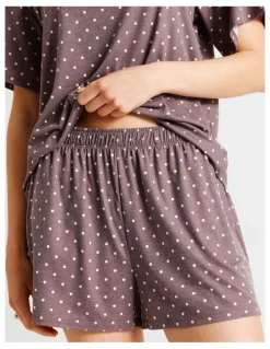 Soho Everyday PVE Short Sleeve Short PJ Set in Taupe Dots Print