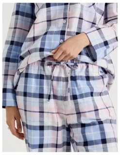 Soho Flannelette Pyjama Set in Navy & Light Pink Check Print