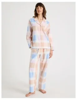 Soho Flannelette Pyjama Set in Blue Check Print
