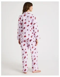 Soho Flannelette Pyjama Set in Strawberry Stripe Print