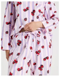 Soho Flannelette Pyjama Set in Strawberry Stripe Print