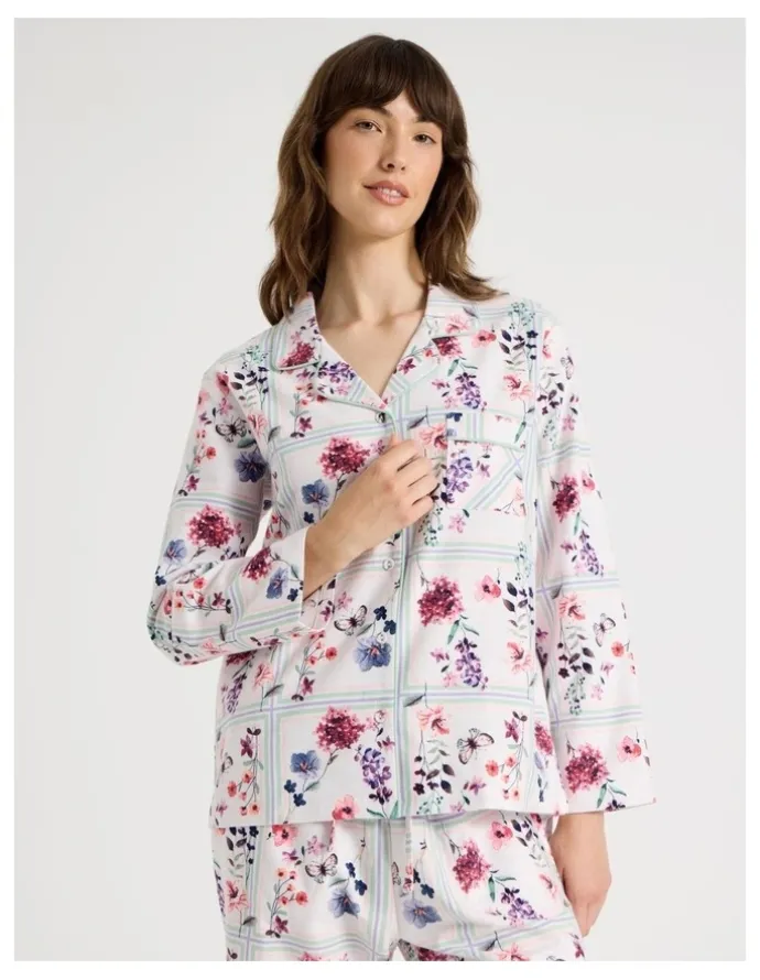 Soho Flannelette Pyjama Set in Floral Grid Print