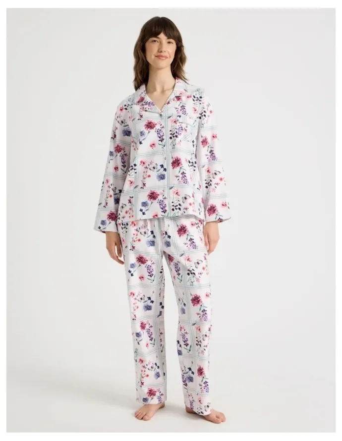 Soho Flannelette Pyjama Set in Floral Grid Print