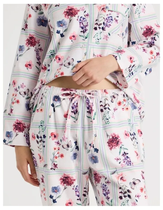 Soho Flannelette Pyjama Set in Floral Grid Print
