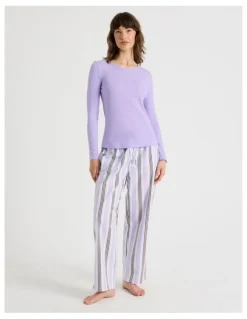 Soho Flannel Long Sleeve Knit / Flannelette Pant PJ Set in Lilac Stripe Print