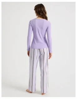 Soho Flannel Long Sleeve Knit / Flannelette Pant PJ Set in Lilac Stripe Print