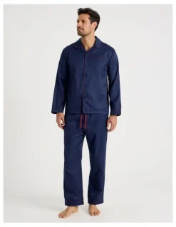 Soho Long Sleeve Cotton Blend Sateen Pyjama Set in Herringbone Plain