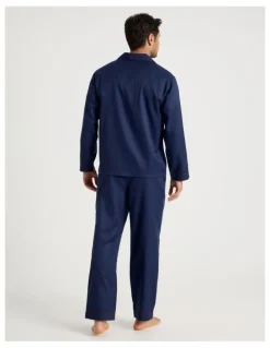 Soho Long Sleeve Cotton Blend Sateen Pyjama Set in Herringbone Plain