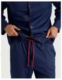 Soho Long Sleeve Cotton Blend Sateen Pyjama Set in Herringbone Plain