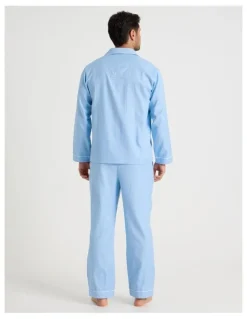 Soho Long Sleeve Cotton Sateen Pyjama Set in Herringbone Plain