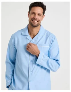 Soho Long Sleeve Cotton Sateen Pyjama Set in Herringbone Plain